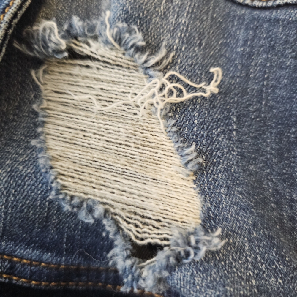 Love & Legend Distressed Dark Blue Denim Jean  Jacket SZ 14 - Picture 14 of 14